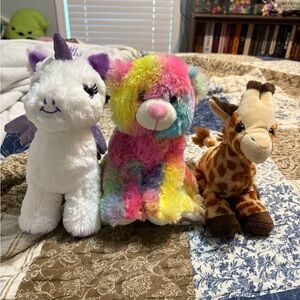 Colorful Plush Unicorn, Bear, and Giraffe Set
